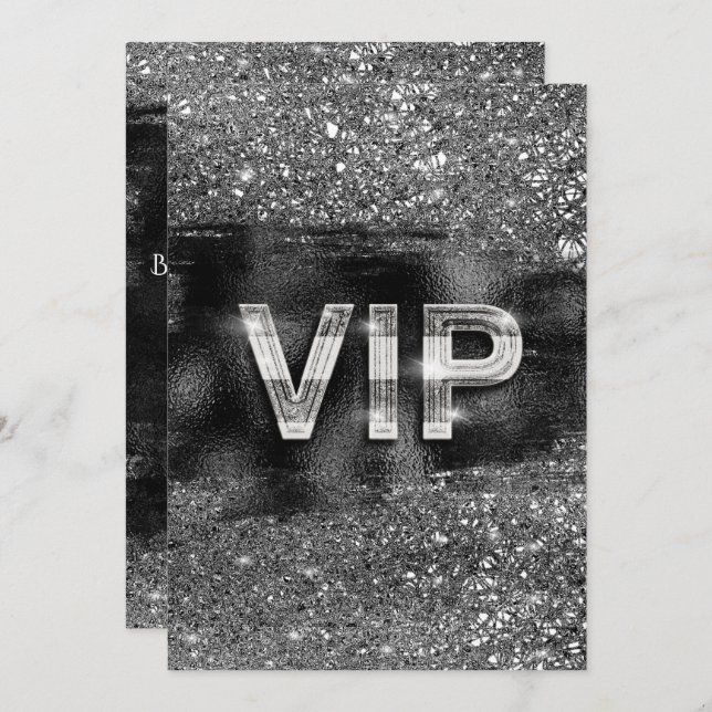 Silver Black Glam Chic Club VIP Party Invitations (Front/Back)
