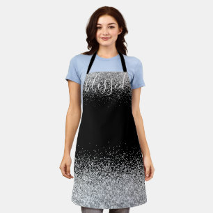 Silver & Black Glam Glitter & Blessed Apron