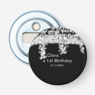 Silver black glitter add name birthday date year t bottle opener