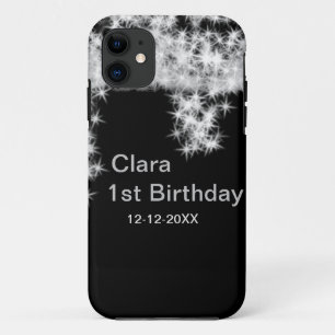 Silver black glitter add name birthday date year t Case-Mate iPhone case