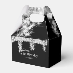 Silver black glitter add name birthday date year t favour box