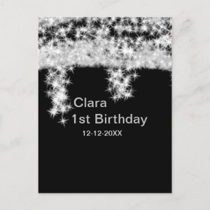 Silver black glitter add name birthday date year t postcard