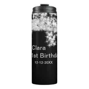 Silver black glitter add name birthday date year t thermal tumbler