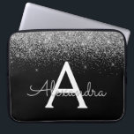 Silver Black Glitter and Sparkle Monogram Laptop Sleeve<br><div class="desc">Silver and Black Faux Glitter and Sparkle Elegant Monogram Case. This case can be customised to include your initial and first name.</div>