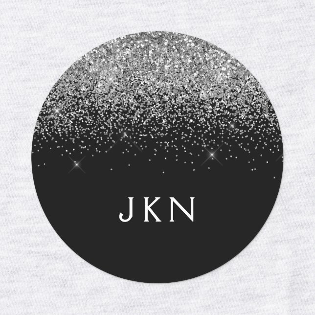 Silver Black Glitter Chic Monogram Name (Design 1)