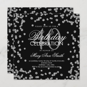 Silver Black Glitter Confetti 40th Birthday Invitation