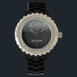 Silver Black Glitter Girly Monogram Name<br><div class="desc">Black and Silver Sparkle Glitter Monogram Name Watch. This makes the perfect graduation,  birthday,  wedding,  bridal shower,  anniversary,  baby shower or bachelorette party gift for someone that loves glam luxury and chic styles.</div>
