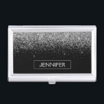 Silver Black Glitter Girly Monogram Name Business Card Holder<br><div class="desc">Silver and Black Sparkle Glitter Monogram Name Business Card Holder. This makes the perfect sweet 16 birthday,  wedding,  bridal shower,  anniversary,  baby shower or bachelorette party gift for someone that loves glam luxury and chic styles.</div>