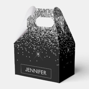Silver Black Glitter Girly Monogram Name Favour Box