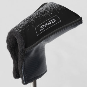 Silver Black Glitter Girly Monogram Name Golf Head Cover