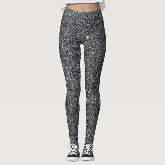 Silver Black Glitter Glam Leggings (Front)