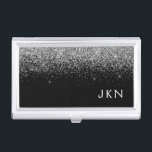 Silver Black Glitter Monogram Girly Name Initials Business Card Holder<br><div class="desc">Black and Silver Sparkle Glitter Monogram Name Business Card Holder. This makes the perfect sweet 16 birthday,  wedding,  bridal shower,  anniversary,  baby shower or bachelorette party gift for someone that loves glam luxury and chic styles.</div>