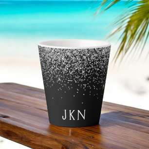 Silver Black Glitter Monogram Girly Name Initials Latte Mug