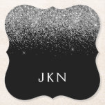 Silver Black Glitter Monogram Girly Name Initials Paper Coaster<br><div class="desc">Black and Silver Sparkle Glitter Monogram Name Paper Coasters. This makes the perfect graduation,  birthday,  wedding,  bridal shower,  anniversary,  baby shower or bachelorette party gift for someone that loves glam luxury and chic styles.</div>