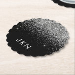 Silver Black Glitter Monogram Girly Name Initials Paper Coaster<br><div class="desc">Black and Silver Sparkle Glitter Monogram Name Paper Coasters. This makes the perfect graduation,  birthday,  wedding,  bridal shower,  anniversary,  baby shower or bachelorette party gift for someone that loves glam luxury and chic styles.</div>
