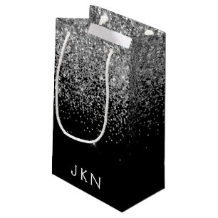 Silver Black Glitter Monogram Girly Name Initials Small Gift Bag