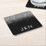 Silver Black Glitter Monogram Girly Name Initials Square Paper Coaster<br><div class="desc">Black and Silver Sparkle Glitter Monogram Name Paper Coasters. This makes the perfect graduation,  birthday,  wedding,  bridal shower,  anniversary,  baby shower or bachelorette party gift for someone that loves glam luxury and chic styles.</div>
