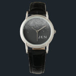 Silver Black Glitter Monogram Girly Name Initials Watch<br><div class="desc">Black and Silver Sparkle Glitter Monogram Name Watch. This makes the perfect graduation,  birthday,  wedding,  bridal shower,  anniversary,  baby shower or bachelorette party gift for someone that loves glam luxury and chic styles.</div>