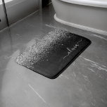 Silver Black Glitter Script Monogram Girly Name Bath Mat<br><div class="desc">Black and Silver Faux Sparkle Glitter Script Monogram Name Bath Mats. This makes the perfect graduation,  birthday,  wedding,  bridal shower,  anniversary,  baby shower or bachelorette party gift for someone that loves glam luxury and chic styles.</div>