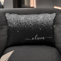 Silver Black Glitter Script Monogram Girly Name