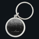 Silver Black Glitter Script Monogram Girly Name Key Ring<br><div class="desc">Silver and Black Sparkle Glitter Script Monogram Name Keychains (Key Chain). This makes the perfect sweet 16 birthday,  wedding,  bridal shower,  anniversary,  baby shower or bachelorette party gift for someone that loves glam luxury and chic styles.</div>