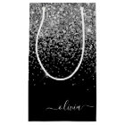 Silver Black Glitter Script Monogram Girly Name
