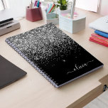 Silver Black Glitter Script Monogram Girly Name Notebook<br><div class="desc">Black and Silver Sparkle Glitter Script Monogram Name Spiral Notebook Planner. This makes the perfect sweet 16 birthday,  wedding,  bridal shower,  anniversary,  baby shower or bachelorette party gift for someone that loves glam luxury and chic styles.</div>