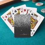 Silver Black Glitter Script Monogram Girly Name Playing Cards<br><div class="desc">Silver and Black Sparkle Glitter Script Monogram Name Playing Cards. This makes the perfect sweet 16 birthday,  wedding,  bridal shower,  anniversary,  baby shower or bachelorette party gift for someone that loves glam luxury and chic styles.</div>