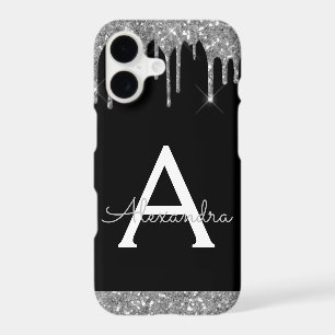 Silver Black Glitter Sparkle Elegant Monogram