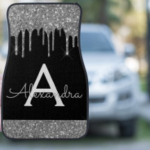 Silver Black Glitter Sparkle Monogram Car Floor Ma