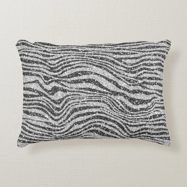 Silver Black Glitz Zebra Glitter           Decorative Cushion (Front)