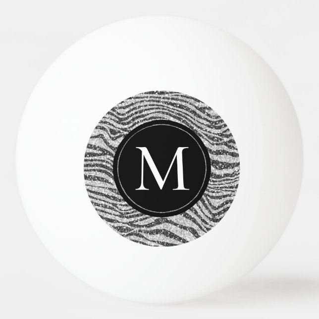 Silver Black Glitz Zebra Glitter Monogram     Ping Pong Ball (Front)