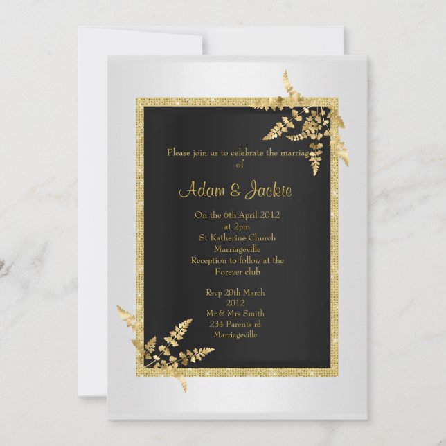 Silver black gold leaf ELEGANT CLASSY WEDDING Invitation (Front)