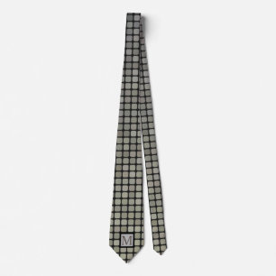 Silver Black & Grey Squares Monogram Tie