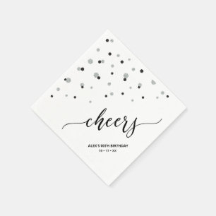 Silver Black Hexagon Confetti Cheers Custom Party Napkin