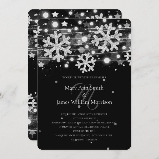 Silver & Black Holiday Wedding Save The Date Invitation (Front/Back)