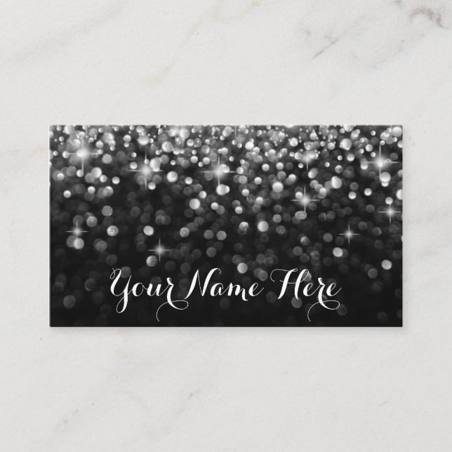 Silver Black Hollywood Glitz Glam Place Card (Front)