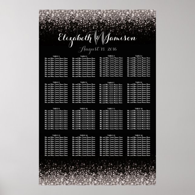Silver Black Hollywood Glitz Glam Seating Chart (Front)