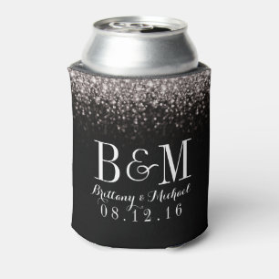 Silver Black Hollywood Glitz Glam Wedding Can Cooler