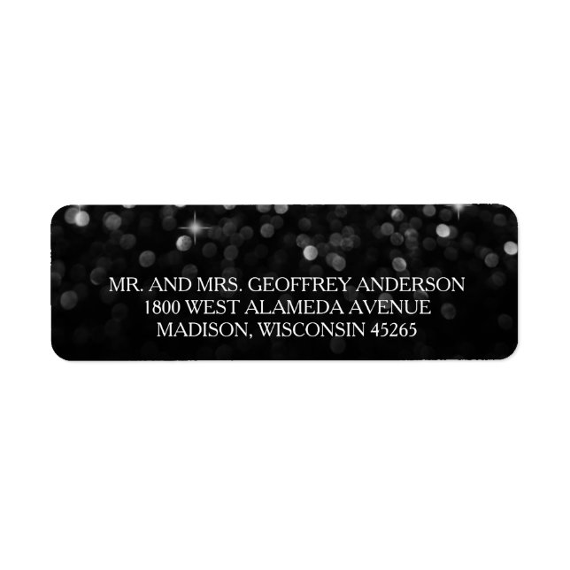 Silver Black Hollywood Glitz Glam Wedding Label (Front)