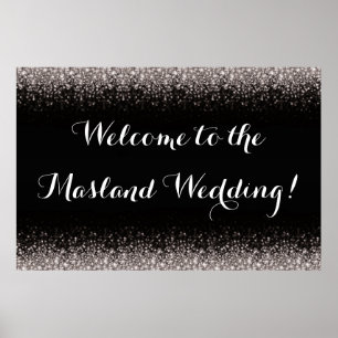 Silver Black Hollywood Glitz Glam Wedding Poster