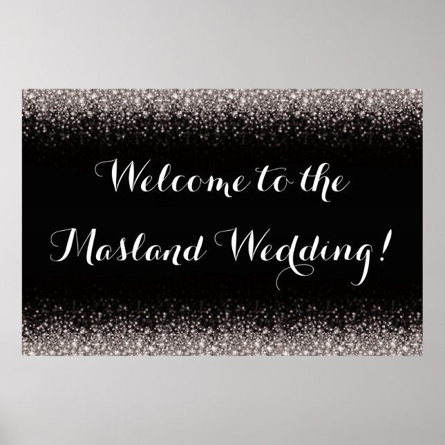 Silver Black Hollywood Glitz Glam Wedding Poster (Front)