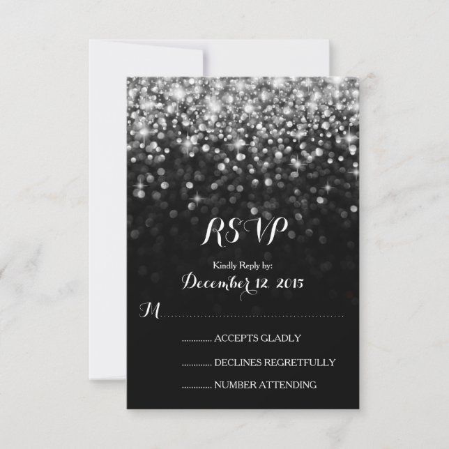Silver Black Hollywood Glitz Glam Wedding RSVP (Front)
