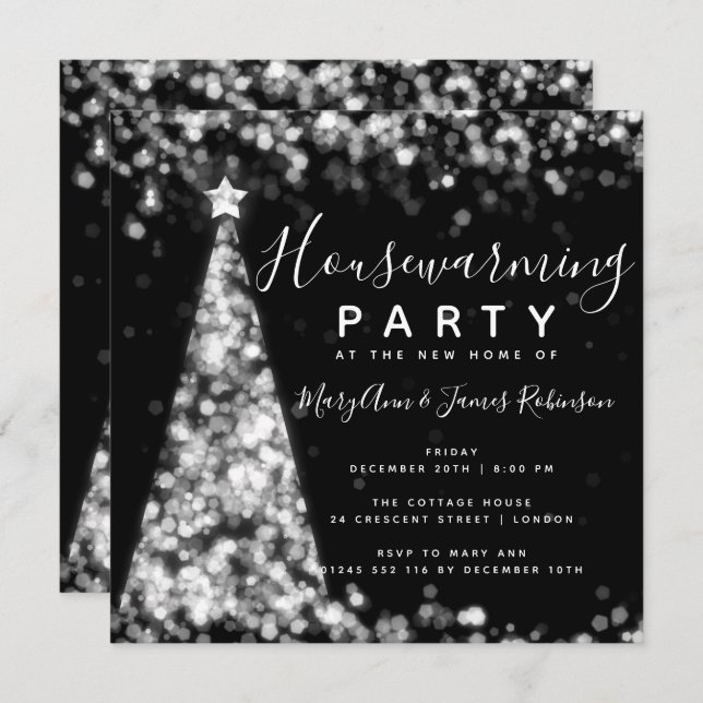Silver Black Housewarming Party Christmas Holidays Invitation (Front/Back)