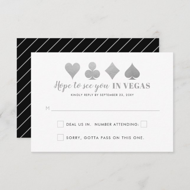 Silver Black Las Vegas Wedding Sign Funny Wording RSVP Card (Front/Back)