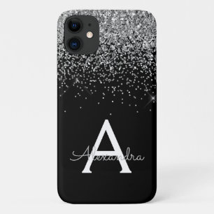 Silver Black Luxury Glitter Monogram Case-Mate iPhone Case