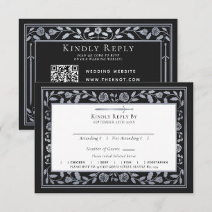 Silver Black Mediaeval Sword Wedding RSVP QR Code Enclosure Card