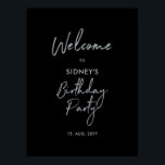 Silver & Black Modern Birthday Party Welcome Poster<br><div class="desc">Welcome your guest with this modern birthday welcome poster. This sign features a simple script "Welcome to Birthday Party" in silver & black colour theme. You can customise the name and the date. Matching invitations and party supplies are available at my shop BaraBomDesign.</div>