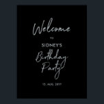 Silver & Black Modern Birthday Party Welcome Poster<br><div class="desc">Welcome your guest with this modern birthday welcome poster. This sign features a simple script "Welcome to Birthday Party" in silver & black colour theme. You can customise the name and the date. Matching invitations and party supplies are available at my shop BaraBomDesign.</div>