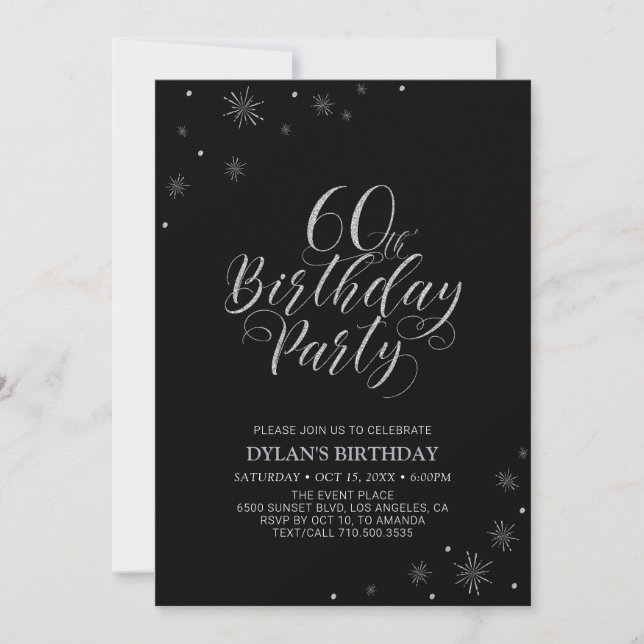 Silver & Black | Modern Chic 60th Birthday Party Invitation (Front)